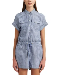 Lauren Ralph Lauren Pinstripe Linen Shorts-Sleeve Romper -Lauren Ralph Store 810fvEbTLL. AC SR736920