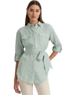 Lauren Ralph Lauren Relaxed Fit Striped Belted Linen Shirt | Shirts & Tops