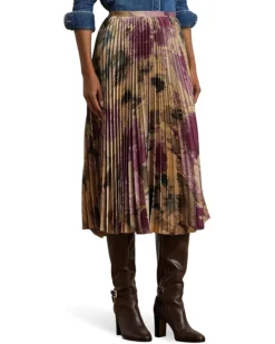 Lauren Ralph Lauren Floral Pleated Satin Charmeuse Skirt | Skirts