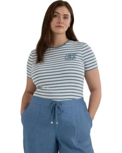Lauren Ralph Lauren Plus-Size Striped Stretch Cotton Crewneck Tee | Shirts & Tops -Lauren Ralph Store 81Ivl9c8d6L. AC SR736920