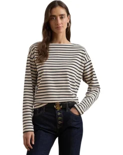 Lauren Ralph Lauren Striped Cotton Jersey Boatneck Top | Shirts & Tops