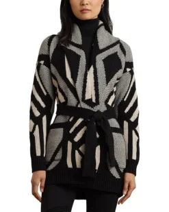 Lauren Ralph Lauren Geo-Motif Belted Wool-Blend Cardigan | Sweaters