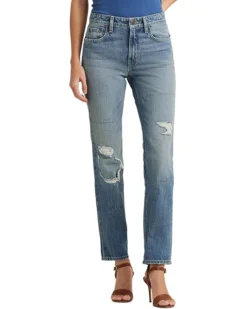 Lauren Ralph Lauren Distressed High-Rise Straight Ankle Jeans in Cassis Wash