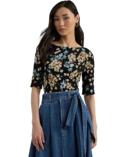 Lauren Ralph Lauren Petite Floral Stretch Cotton Boatneck Tee | Shirts & Tops