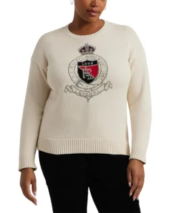 Lauren Ralph Lauren Plus Size Intarsia-Knit Crest Cotton Sweater | Sweaters
