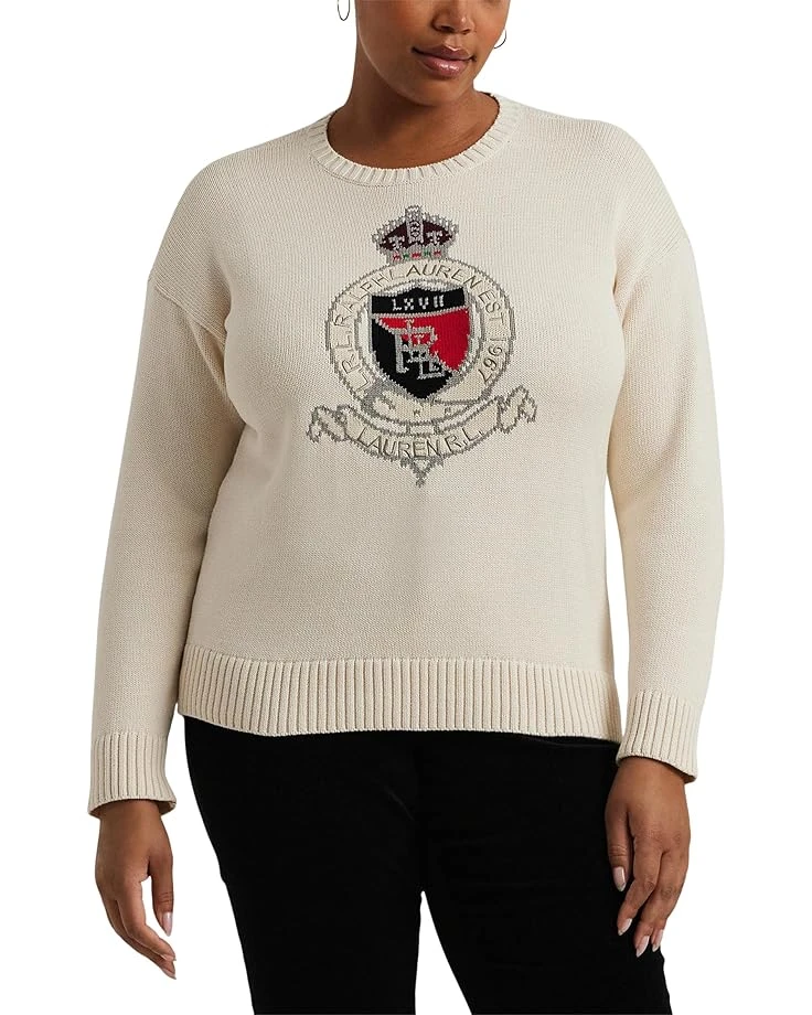Lauren Ralph Lauren Plus Size Intarsia-Knit Crest Cotton Sweater | Sweaters 1 Lauren Ralph Lauren Plus Size Intarsia-Knit Crest Cotton Sweater | Sweaters