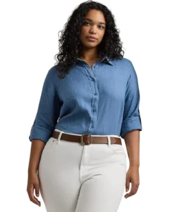 Lauren Ralph Lauren Plus-Size Linen Roll Tab–Sleeve Shirt | Shirts & Tops -Lauren Ralph Store 81j9tTmOVwL. AC SR736920