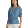 Lauren Ralph Lauren Lace-Trim Jersey Peplum Top | Shirts & Tops
