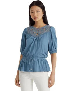 Lauren Ralph Lauren Lace-Trim Jersey Peplum Top | Shirts & Tops