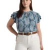 Lauren Ralph Lauren Plus-Size Floral Linen-Blend Jersey Tie-Neck Top | Shirts & Tops