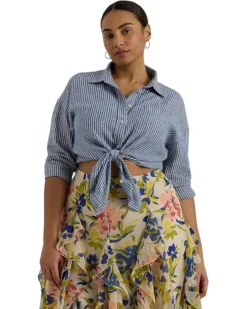 Lauren Ralph Lauren Plus-Size Striped Cotton Broadcloth Shirt | Shirts & Tops