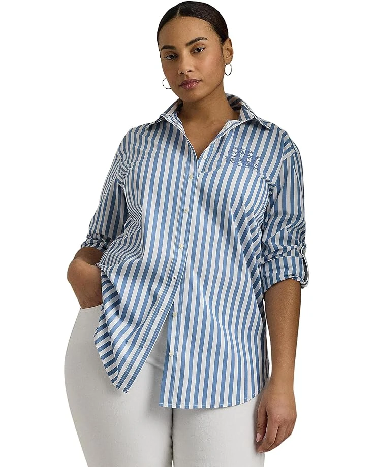 Lauren Ralph Lauren Plus-Size Oversize Striped Cotton Broadcloth Shirt | Shirts & Tops 1 Lauren Ralph Lauren Plus-Size Oversize Striped Cotton Broadcloth Shirt | Shirts & Tops