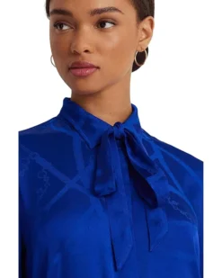 Lauren Ralph Lauren Belting-Motif Jacquard Tie-Neck Shirt | Shirts & Tops -Lauren Ralph Store 81tP7XX6hOL. AC SR736920