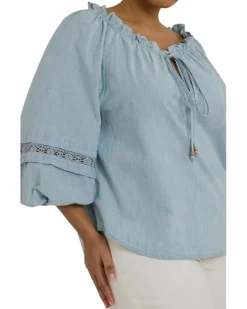 Lauren Ralph Lauren Plus-Size Lace-Trim Chambray Tie-Neck Blouse | Shirts & Tops -Lauren Ralph Store 81uGPSVhGkL. AC SR736920