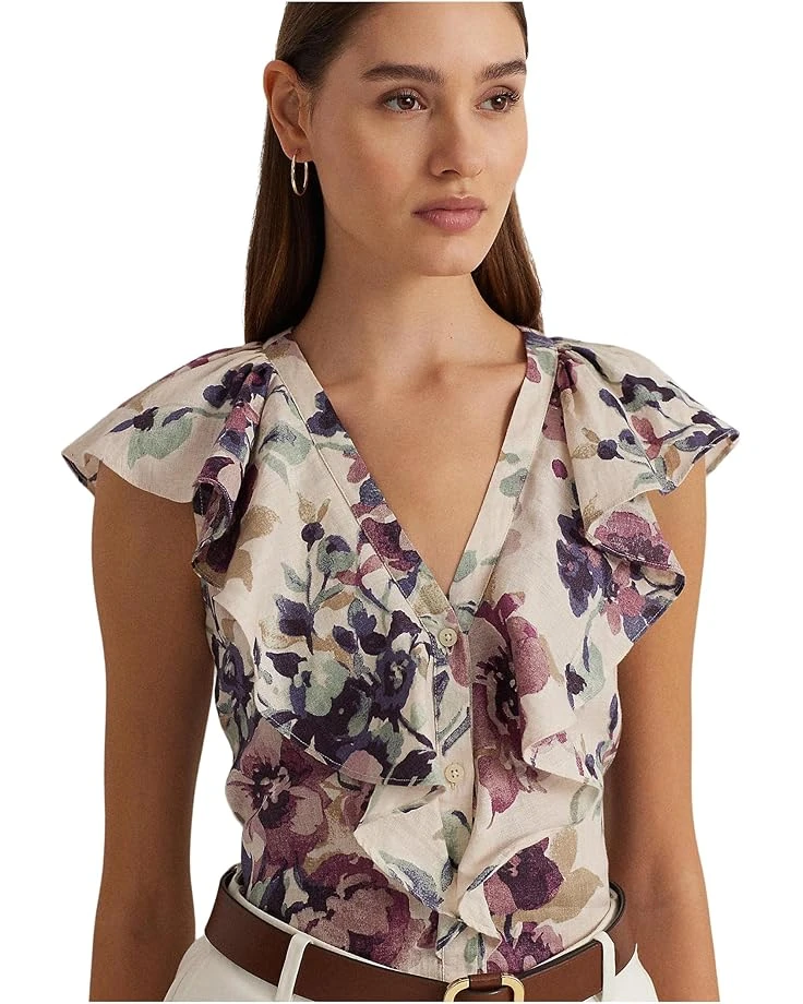 Lauren Ralph Lauren Floral Linen Flutter-Sleeve Shirt | Shirts & Tops 3 Lauren Ralph Lauren Floral Linen Flutter-Sleeve Shirt | Shirts & Tops - Image 3